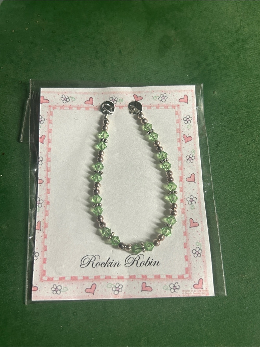 Dainty Peridot Green Crystal & Sterling Silver Bead Bracelet‎ 6 inch